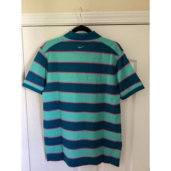 Nike -‎ Men's Stripe Golf Polo Size: Medium Color: Teal/Pink - Picture 12 of 12